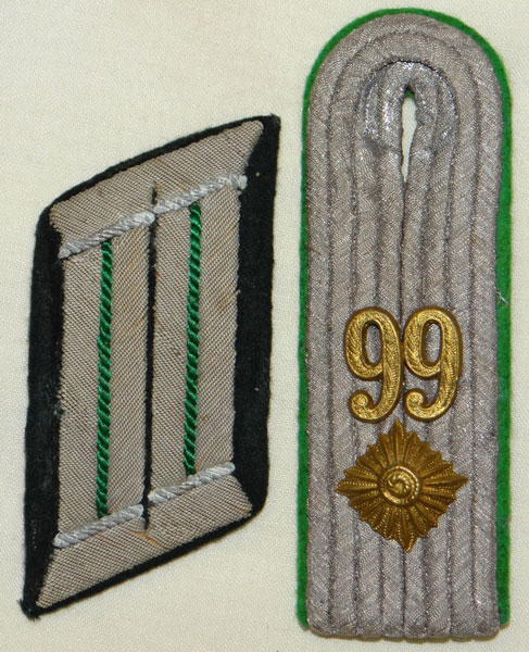 Army 99th Infantry Gebirgsjager Regt. 1st Gebirgsjager Div. Oberleutnant Collar Tab & Shoulder Board