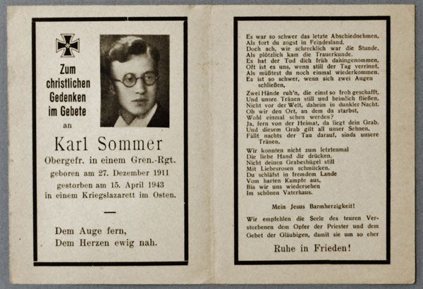 Army Remembrance Card for "Karl Sommer"
