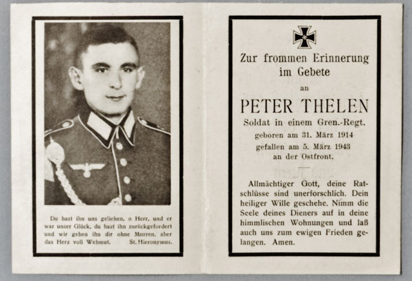Army Remembrance Card for "Peter Thelen"