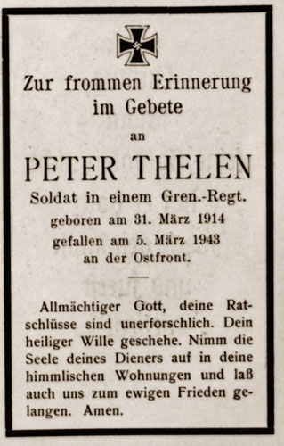 Army Remembrance Card for "Peter Thelen"