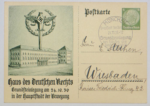"TWO" German 1936 "House of Justice" Post Cards