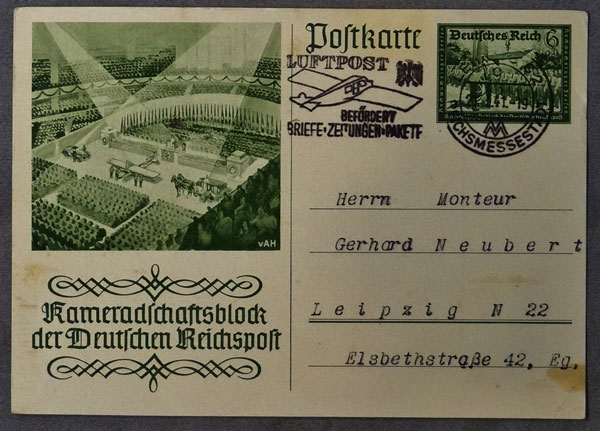 1941 Postcard Honoring the German Postal Employees Union 1941 Postcard Honoring the German Postal Employees Union