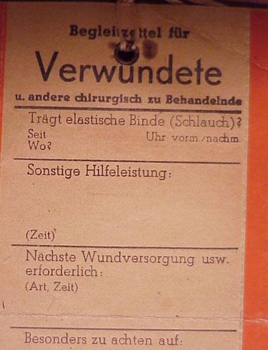 German WW II Label for Wounded Personnel