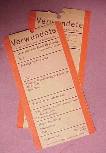 German WW II Label for Wounded Personnel