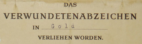 GOLD WW II Wound Badge Document Dated 1945