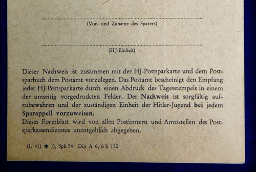 Hitler Youth "Reichspost-Nachweis" Card