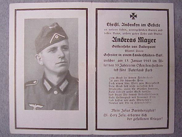 Army Gefreiter In Landeschutzen Batl. Remembrance Card