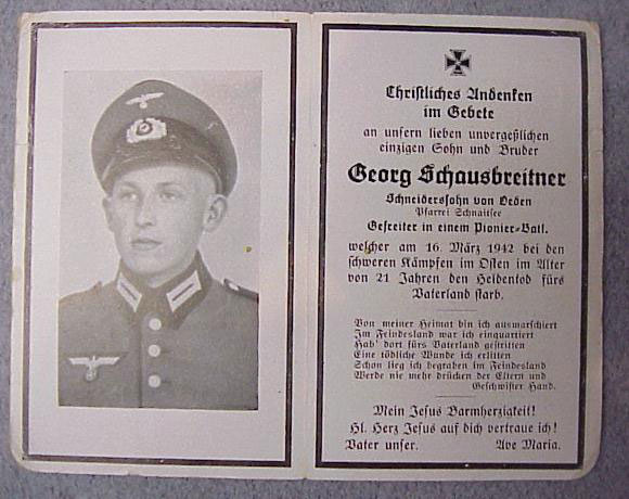 Army Gefreiter in Pionier Batl. Remembrance Card