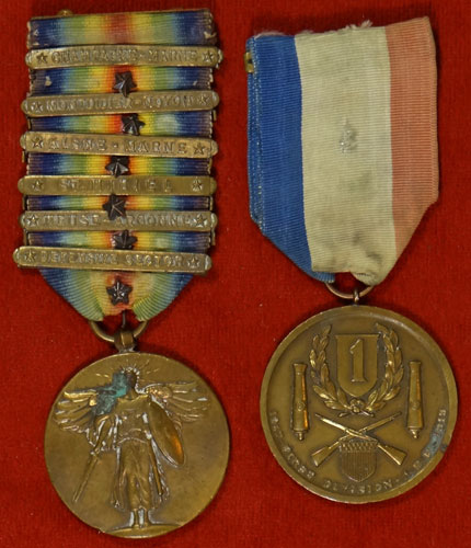 WW I "Victory" Medal with Six Bars & WW I 1st Div. 1917/18 Medal
