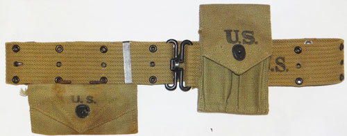 WW II U.S. M-1936 Pistol Belt with Clip Pouch & First Aid Pouch