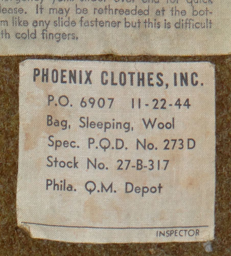 WW II 1944 Dated Wool Sleeping Bag