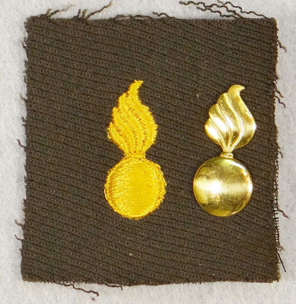 WW II Cloth & Metal Ordnance Corps Officer Collar Insignia WW II Cloth & Metal Ordnance Corps Officer Collar Insignia