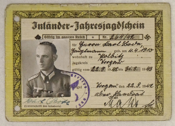 Hunting Permit for Hauptmann in the Army Hunting Permit for Hauptmann in the Army