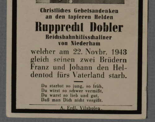 Army Remembrance Card for "Rupprecht Dobler"