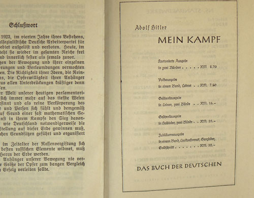 1940 Edition of "Mein Kampf" by Adolf Hitler