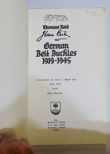 "BOOK" 1974 1st Edition "German Belt Buckles 1919-1945"