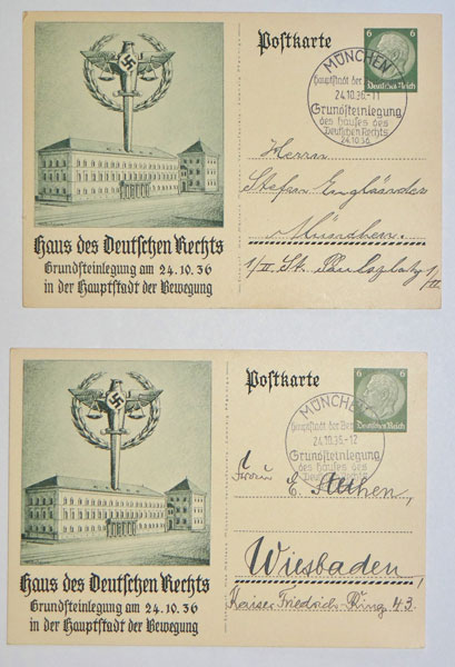 "TWO" German 1936 "House of Justice" Post Cards "TWO" German 1936 "House of Justice" Post Cards