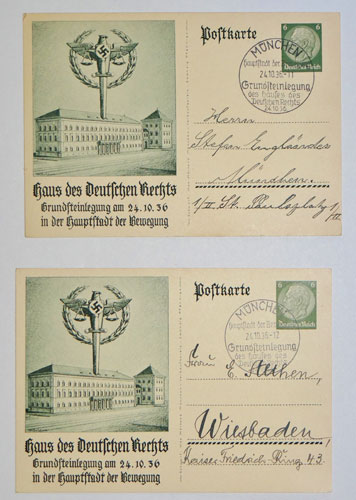 "TWO" German 1936 "House of Justice" Post Cards