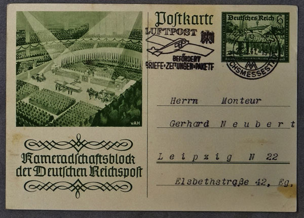 1941 Postcard Honoring the German Postal Employees Union