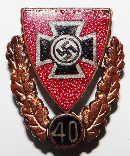 40 Year Reichkriegerbund Enamel Members Badge