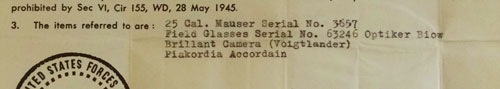 German WW II 6 x 30 Binoculars with Capture Document