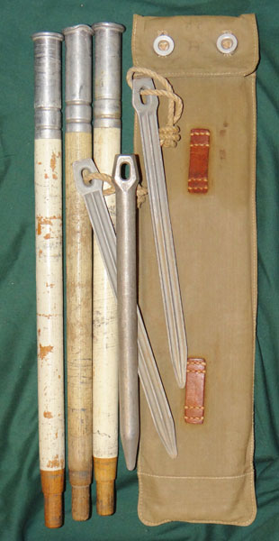 WW II Swiss Army Tent Pole & Pegs with Bag