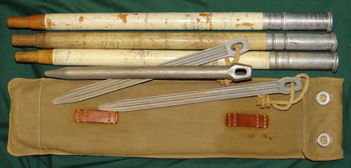 WW II Swiss Army Tent Pole & Pegs with Bag