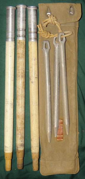 WW II Swiss Army Tent Pole with Pegs with Bag WW II Swiss Army Tent Pole with Pegs with Bag