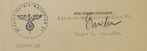1942 Dated Russian Front Medal Document for Pionier NCO