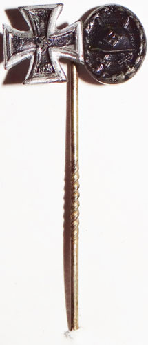 WW II Award Stick Pin. Iron Cross & Black Wound Badge