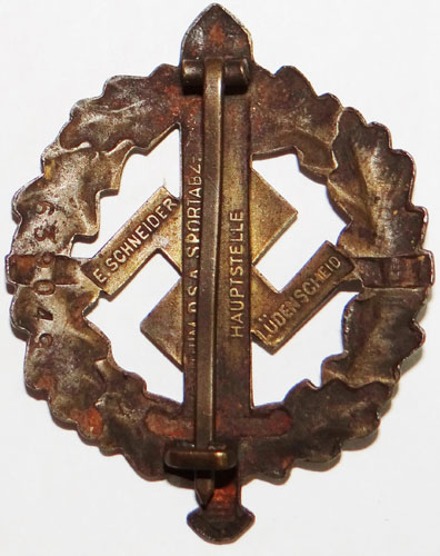 Numbered BRONZE SA Sport Badge 1935-1939 Pattern