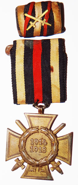 WW I Cross of Honor with Swords with Ribbon Bar WW I Cross of Honor with Swords with Ribbon Bar