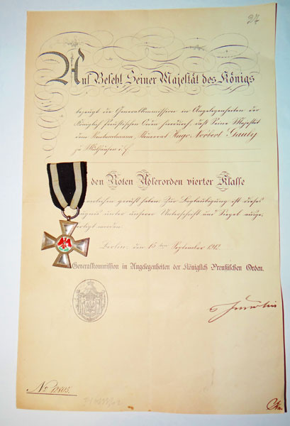 Prussian Order of the Red Eagle Fourth Class with Document