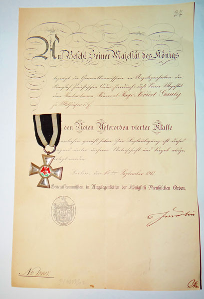 Prussian Order of the Red Eagle Fourth Class with Document Prussian Order of the Red Eagle Fourth Class with Document