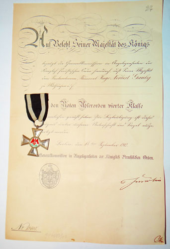 Prussian Order of the Red Eagle Fourth Class with Document