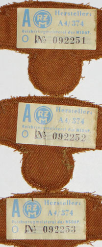 THREE NSKK Sleeve Eagles for Brown Shirts with Consecutive Numbered RZM Tags