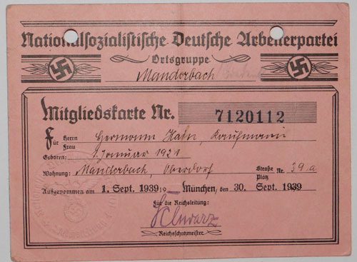 NSDAP Ortsgruppe Card