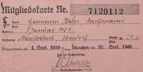 NSDAP Ortsgruppe Card