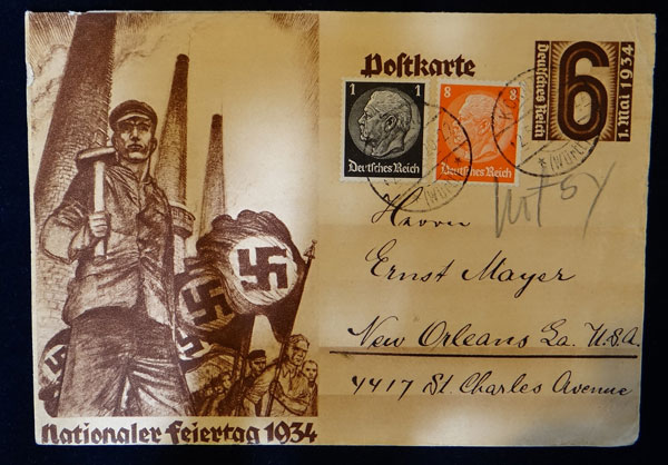 Nazi Labor Day Postcard with New Orleans LA, USA Address