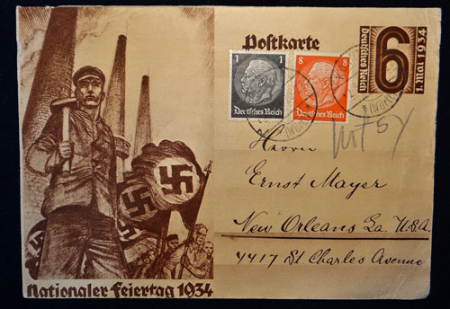Nazi Labor Day Postcard with New Orleans LA, USA Address