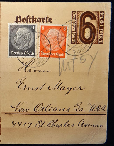 Nazi Labor Day Postcard with New Orleans LA, USA Address