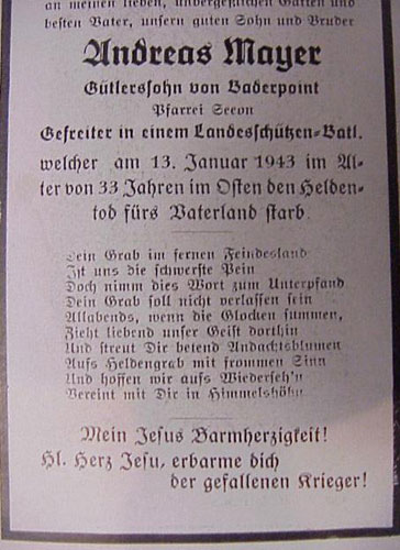 Army Gefreiter In Landeschutzen Batl. Remembrance Card