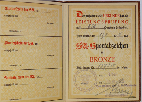 SA Sport Badge Award Diploma to SS Member