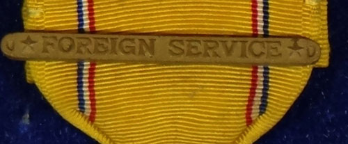 Boxed WW II "American Defense" Medal with "Foreign Service Bar"