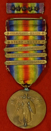WW I "Victory" Medal with Five Bars with Ribbon Bar