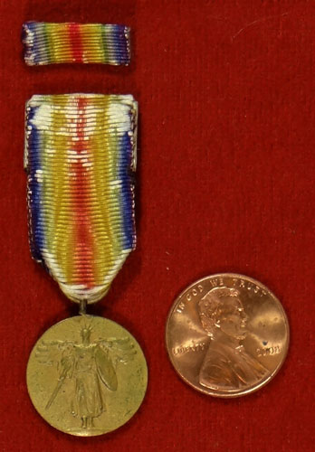 Miniature WW I "Victory" Medal with Ribbon Bar