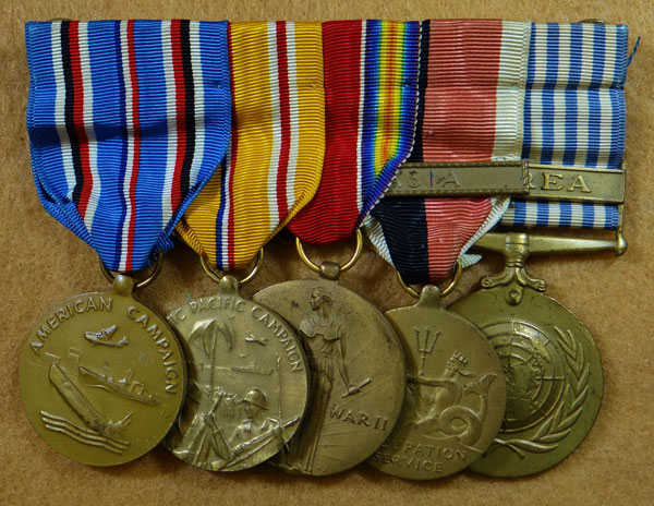 WW II & Korean War U.S. Navy Dress Medal Bar with Five Awards