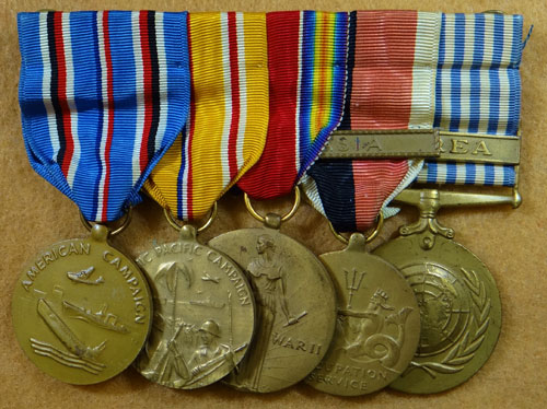WW II & Korean War U.S. Navy Dress Medal Bar with Five Awards