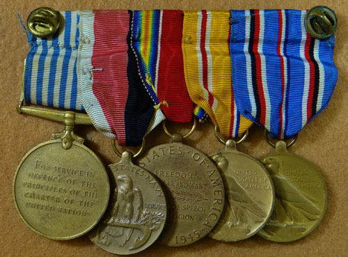 WW II & Korean War U.S. Navy Dress Medal Bar with Five Awards
