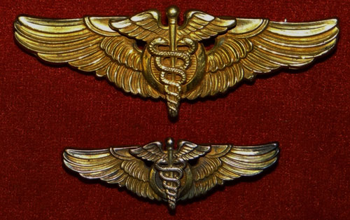 Set of TWO 1943 WW II Gold "Flight Surgeon" 3 & 2 inch Pin Back Wings by "AMICO"